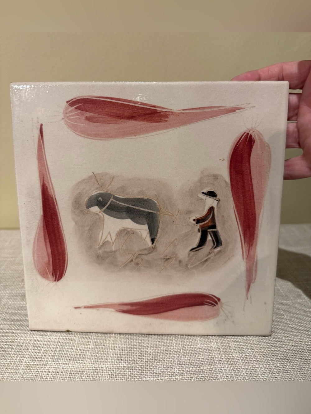 Vintage Marco e Cristina Italy Hand Painted Ceramic Art Tile Trivet 8x8 Folk Art
